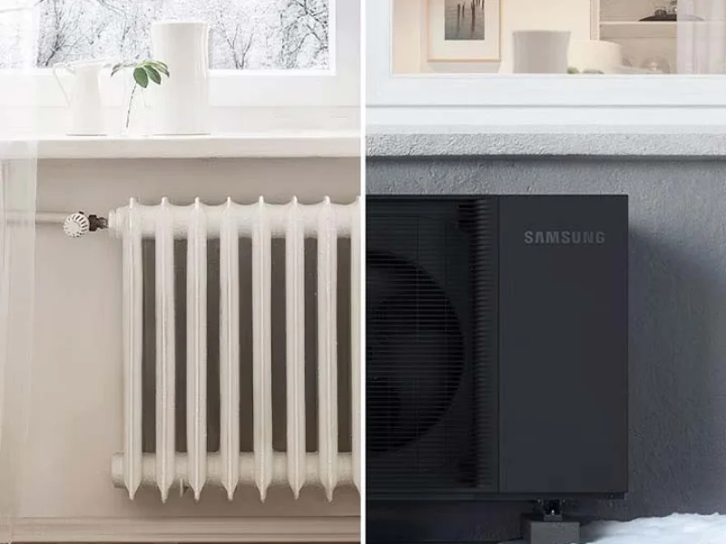 Radijator u domu i vanjska jedinica Samsung EHS Mono HT Quiet zimi